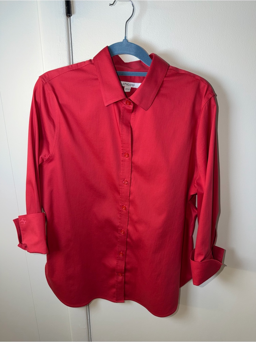 Chico’s Women’s Button‑Front Shirt | Red | Size 1 (US 8) | EUC